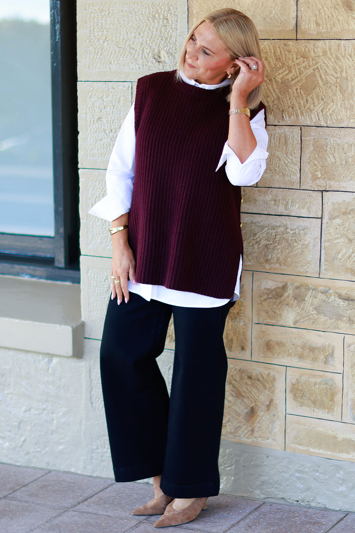 NEW Round Neck Vest | WINE