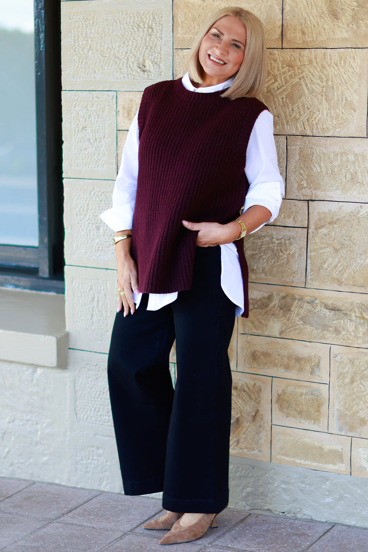 NEW Round Neck Vest | WINE