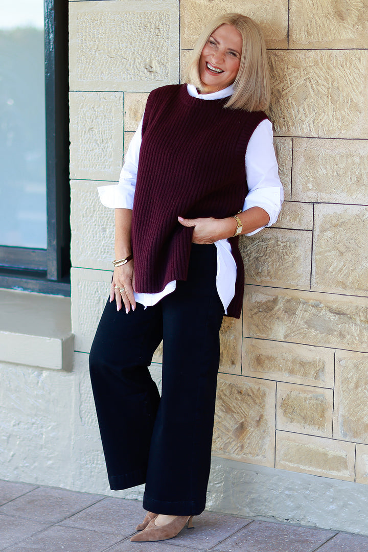 NEW Round Neck Vest | WINE