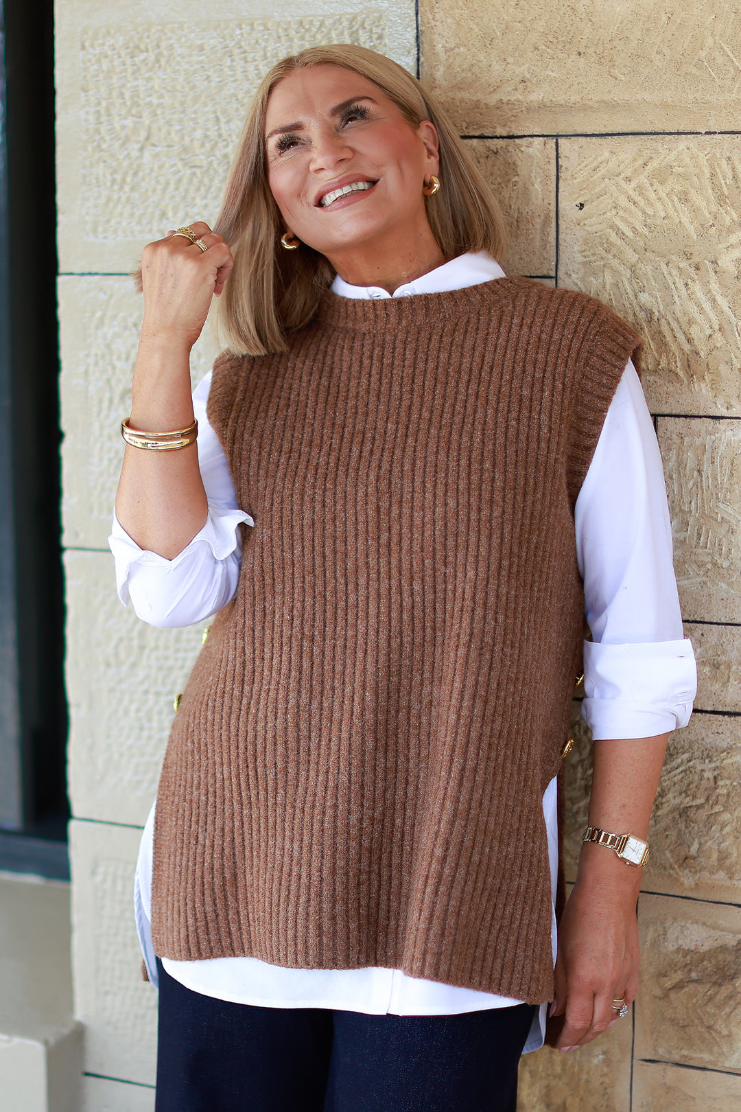 NEW Round Neck Vest | TAN