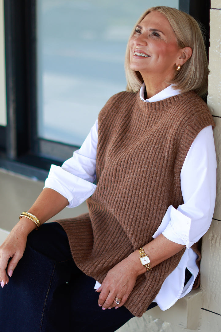 NEW Round Neck Vest | TAN