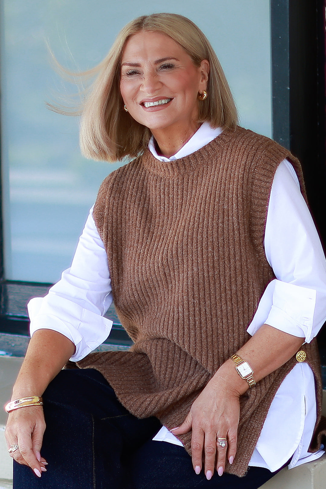 NEW Round Neck Vest | TAN