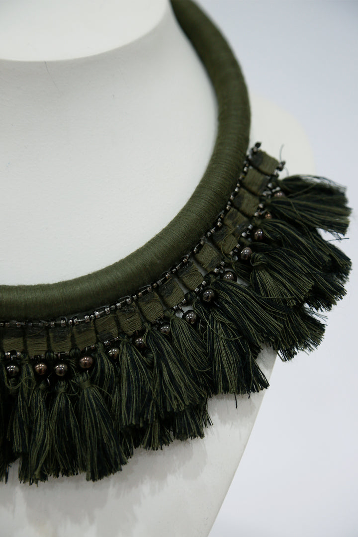 Layered Tassel Necklace | Khaki & Black
