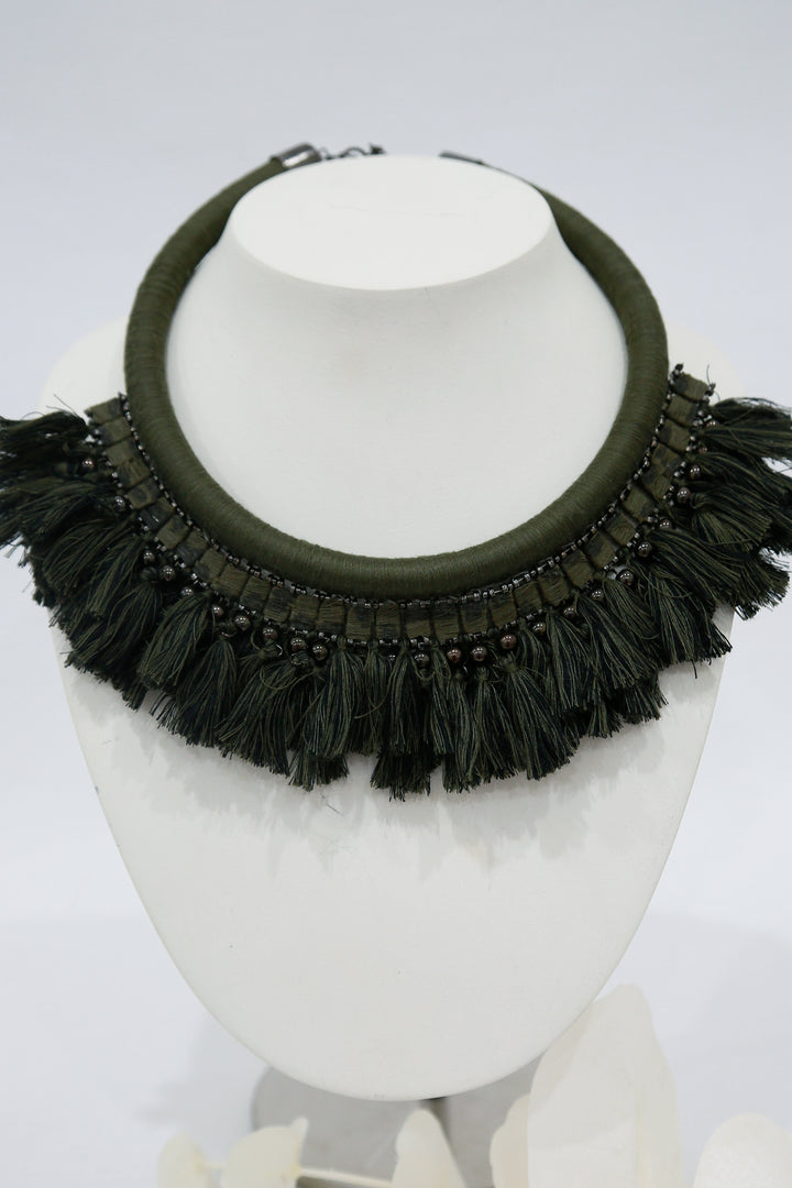 Layered Tassel Necklace | Khaki & Black