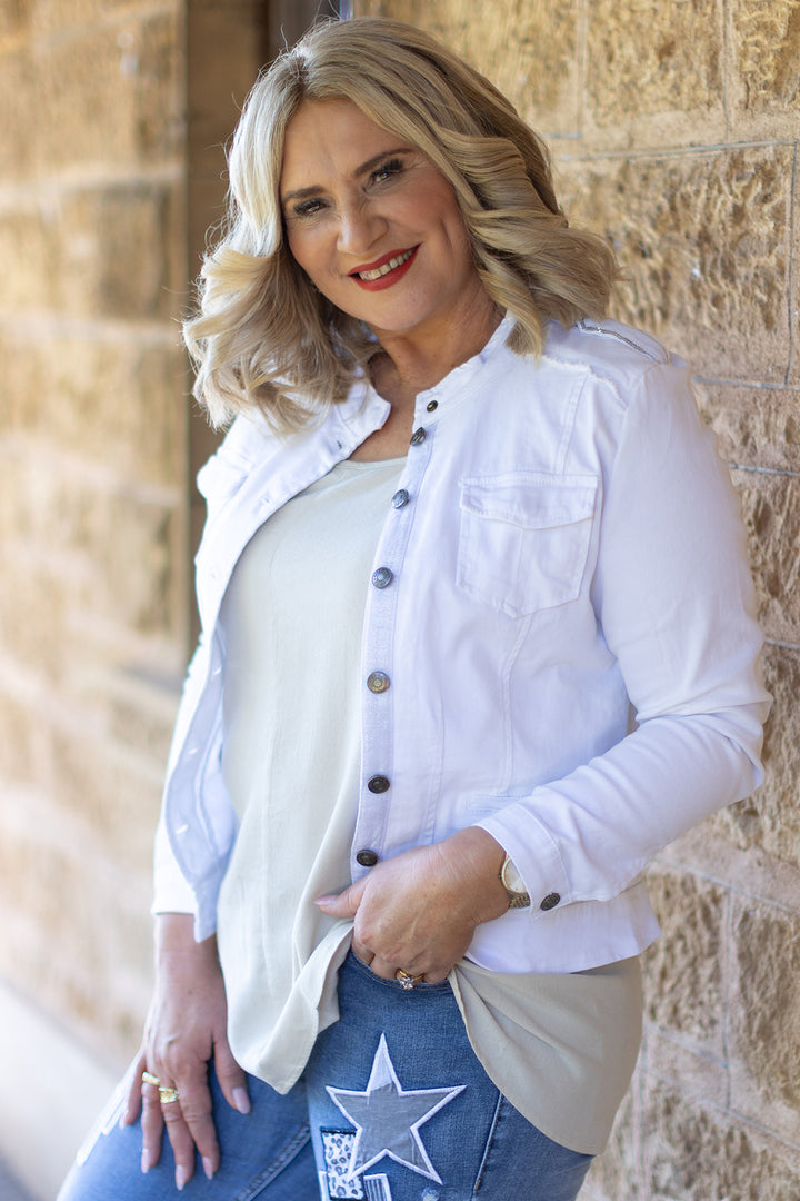 Harper Stretch Denim Jacket | White