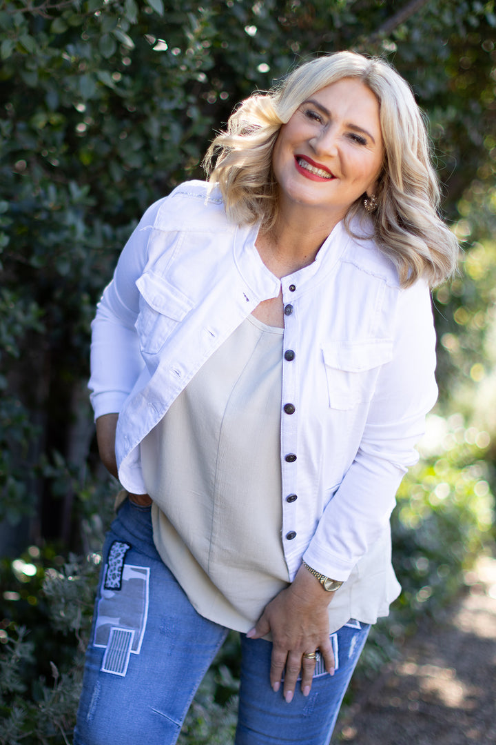 Harper Stretch Denim Jacket | White