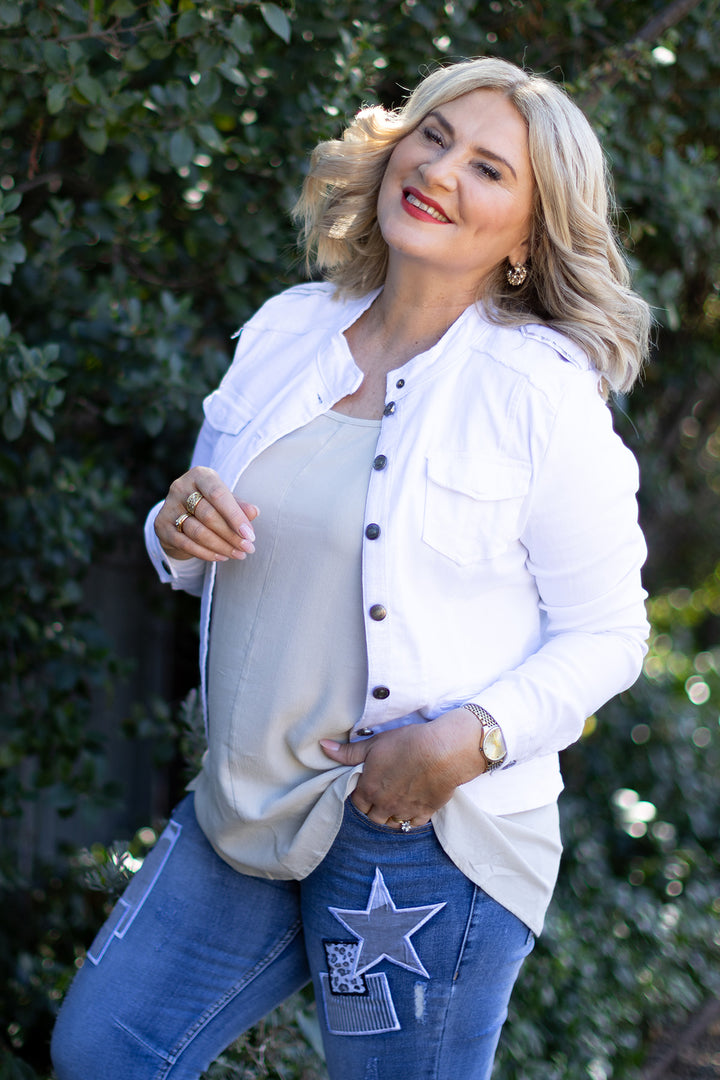 Harper Stretch Denim Jacket | White