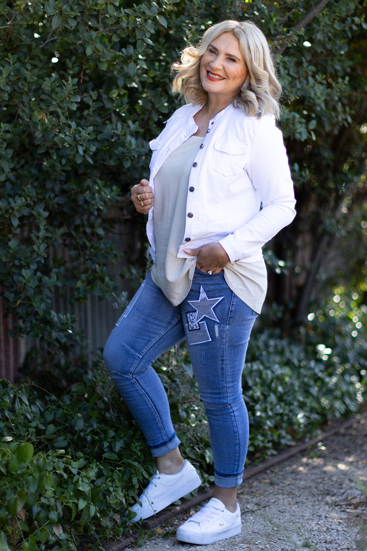 Harper Stretch Denim Jacket | White