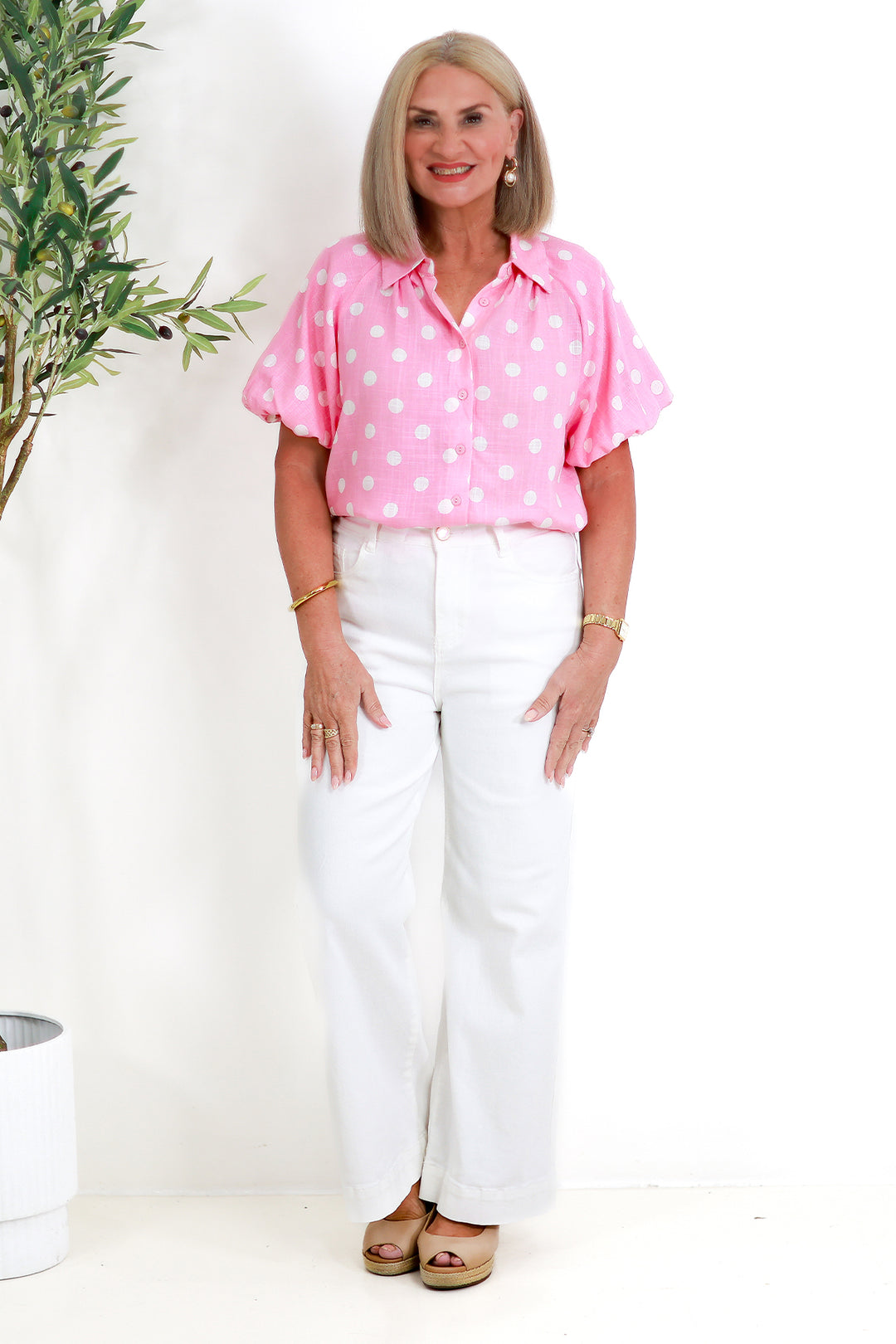 Isabella Polkadot Puff Shirt | STRAWBERRY CREAM