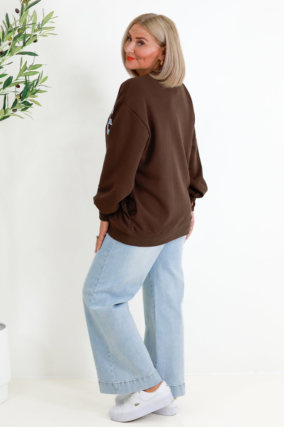 Isla Oversized Slouchy Crew | BROWN &  SKY BLUE