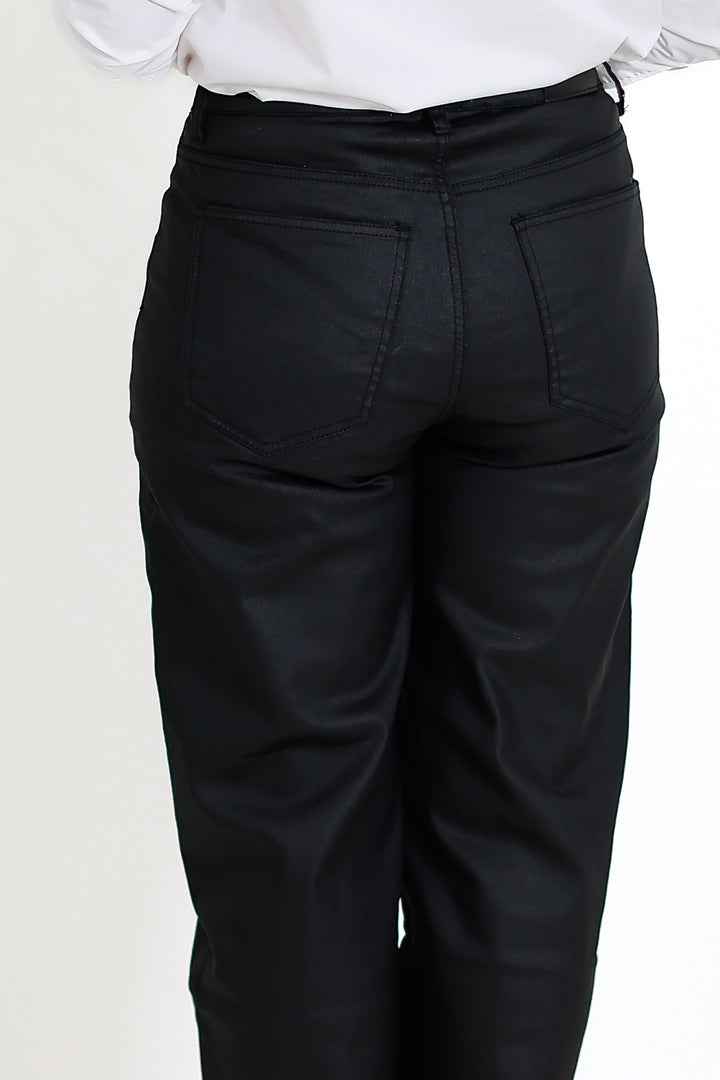 Baroness PU Straight Stretch Jeans | BLACK