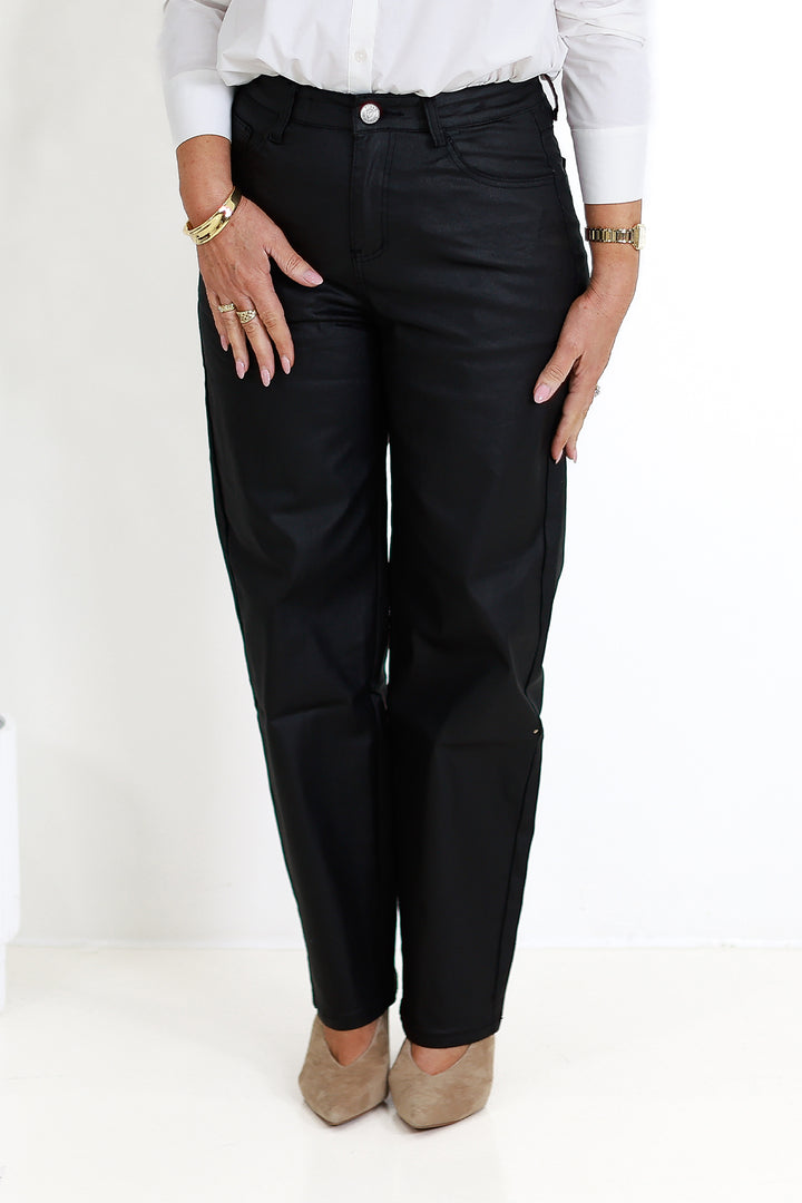 Baroness PU Straight Stretch Jeans | BLACK
