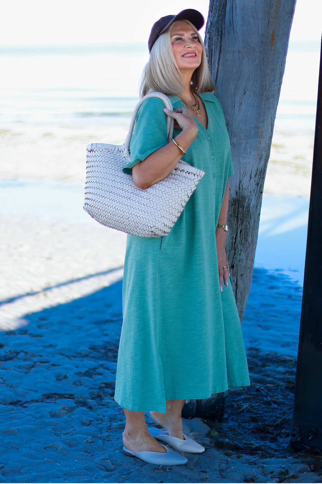 Giselle Collared Tee Dress | GREEN