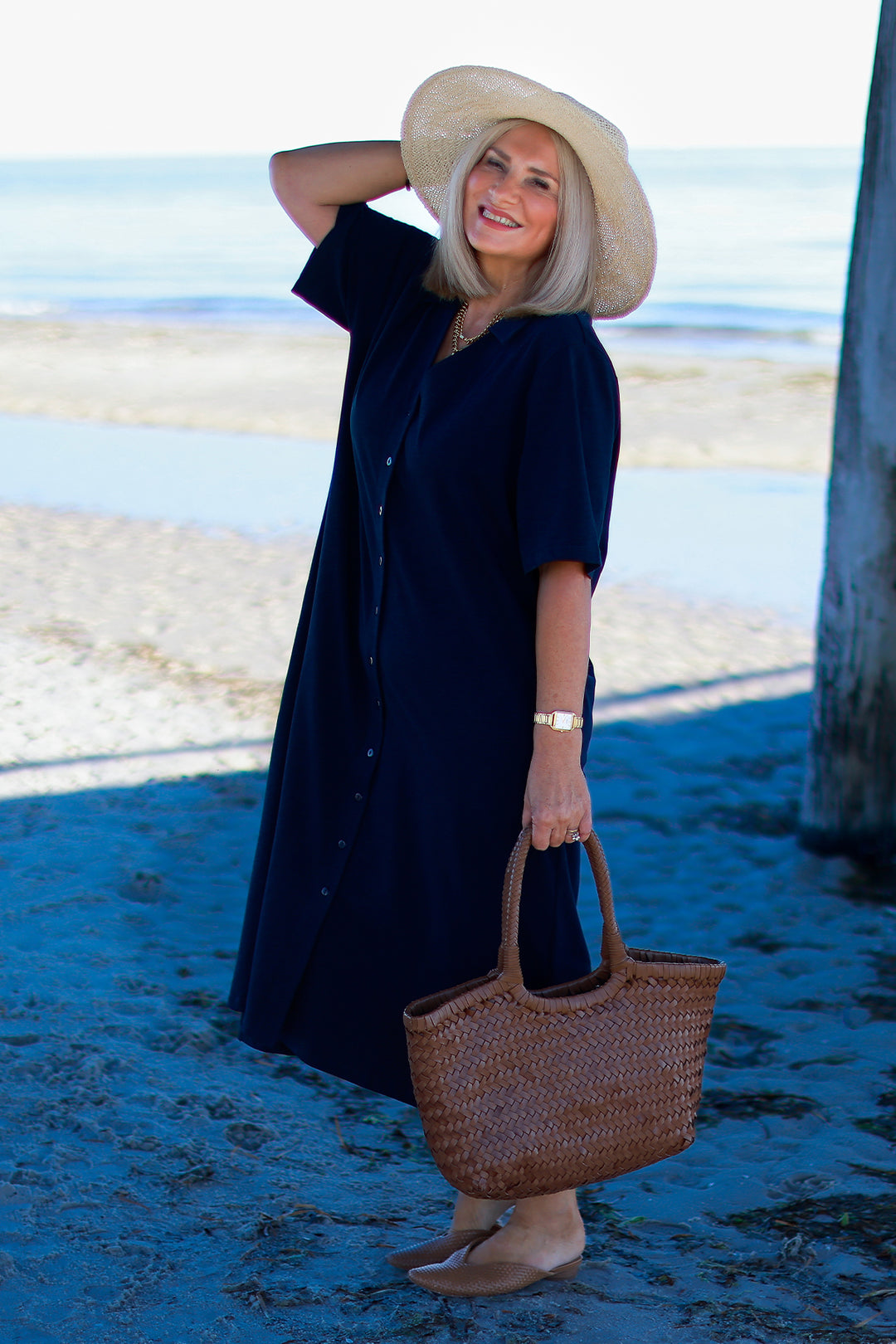 Giselle Collared Tee Dress | NAVY