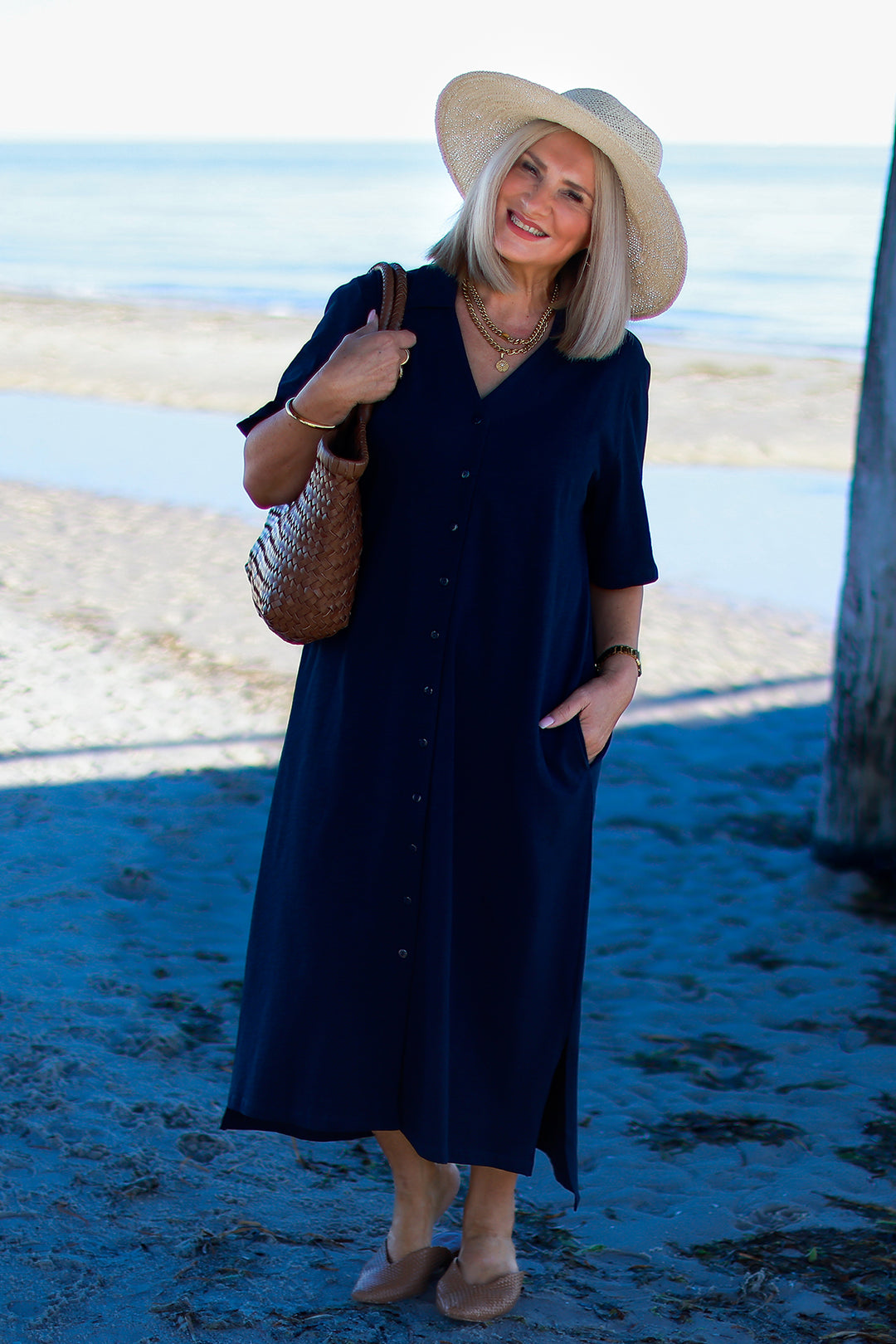 Giselle Collared Tee Dress | NAVY