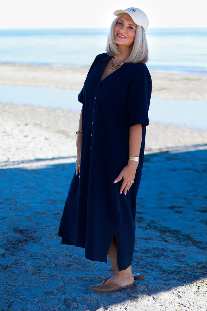 Giselle Collared Tee Dress | NAVY