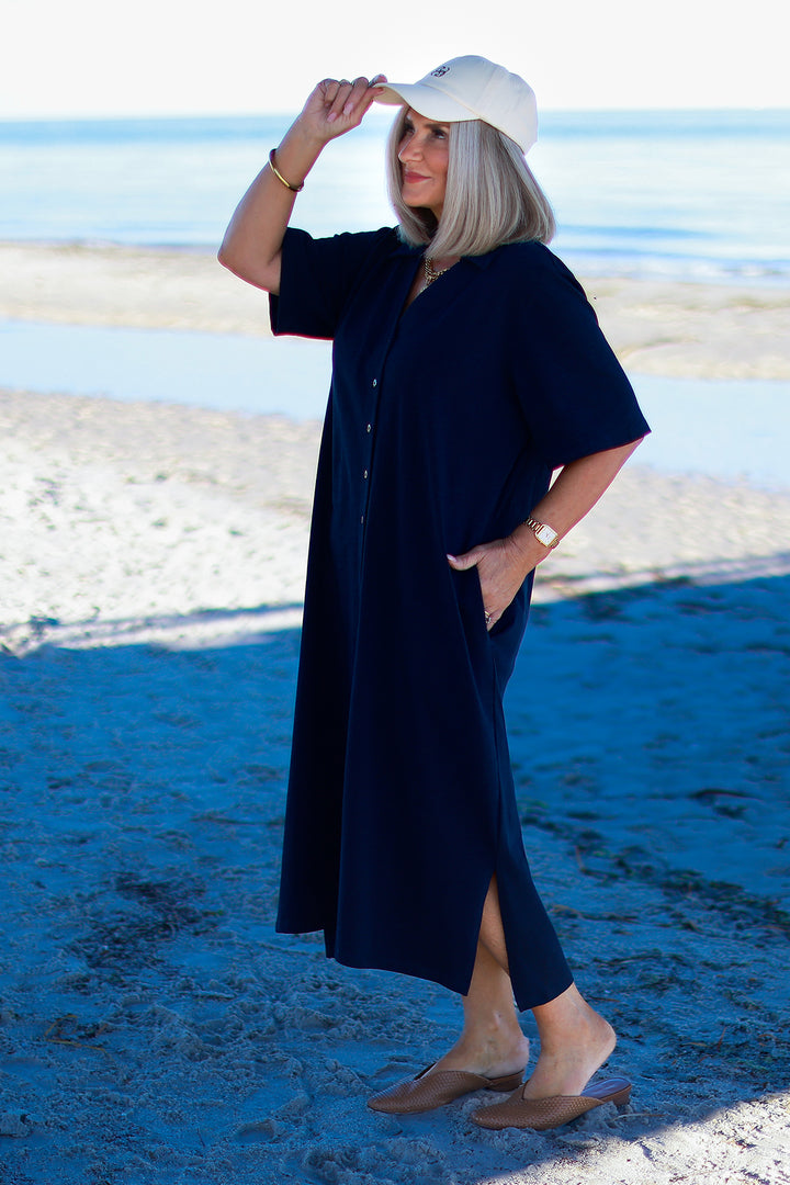Giselle Collared Tee Dress | NAVY