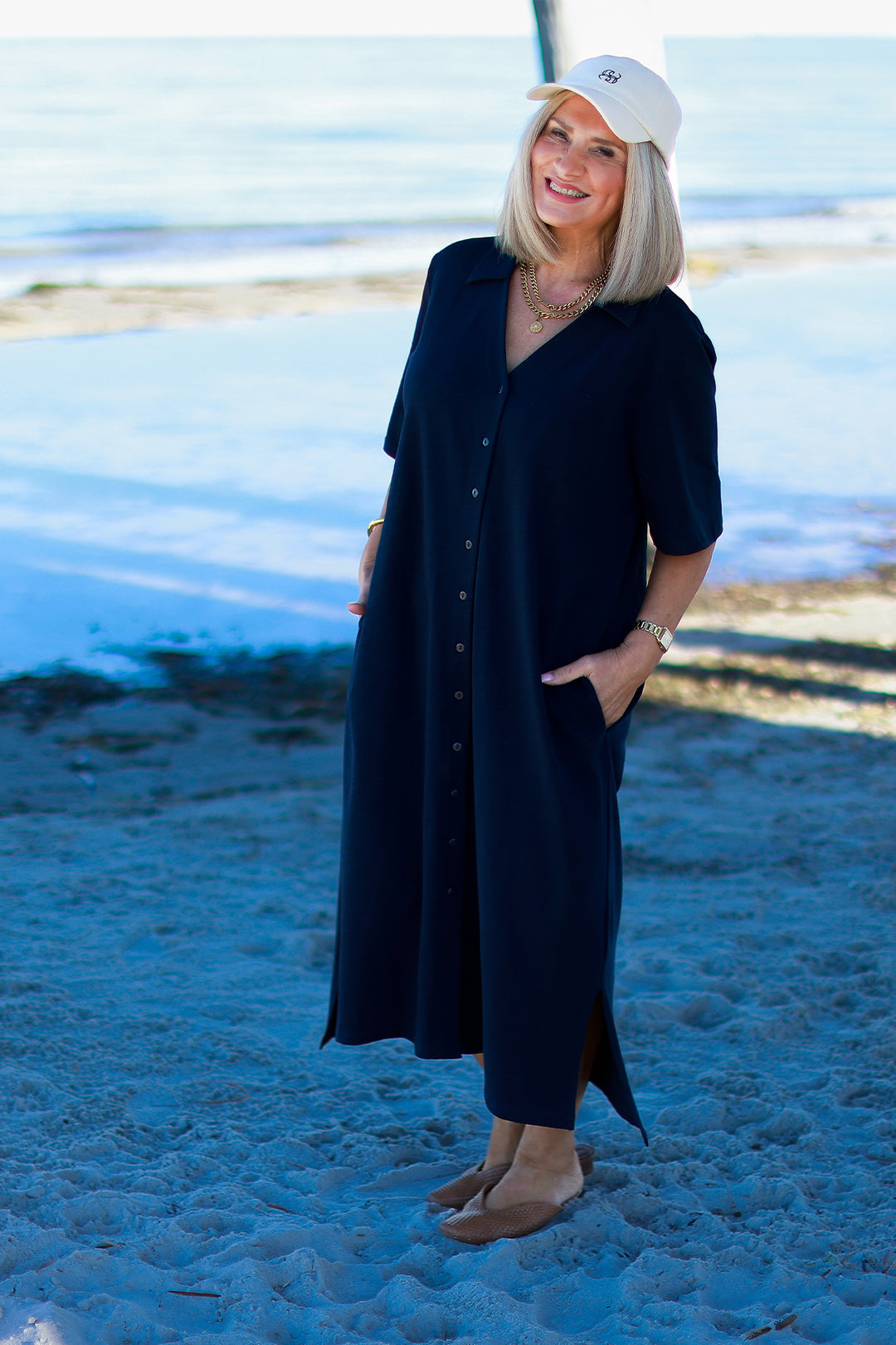 Giselle Collared Tee Dress | NAVY