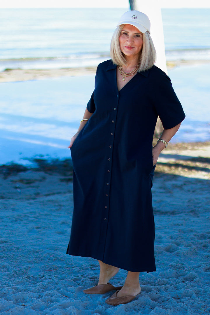 Giselle Collared Tee Dress | NAVY