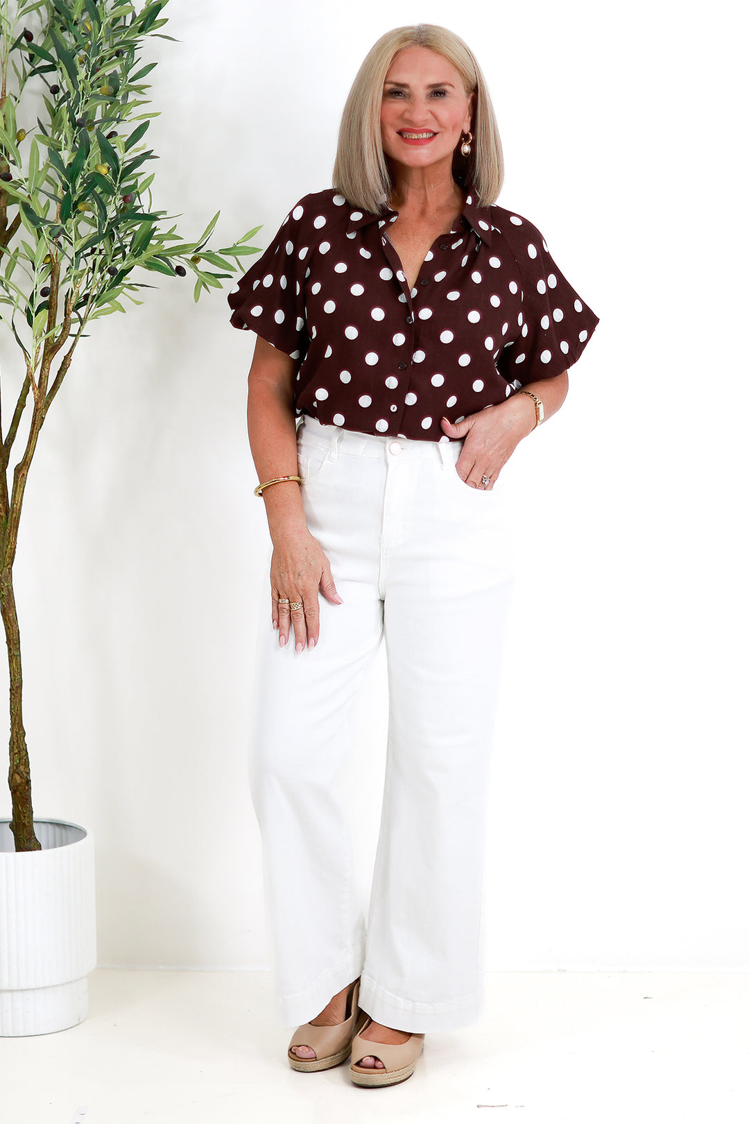 Isabella Polkadot Puff Shirt | COCO BROWN