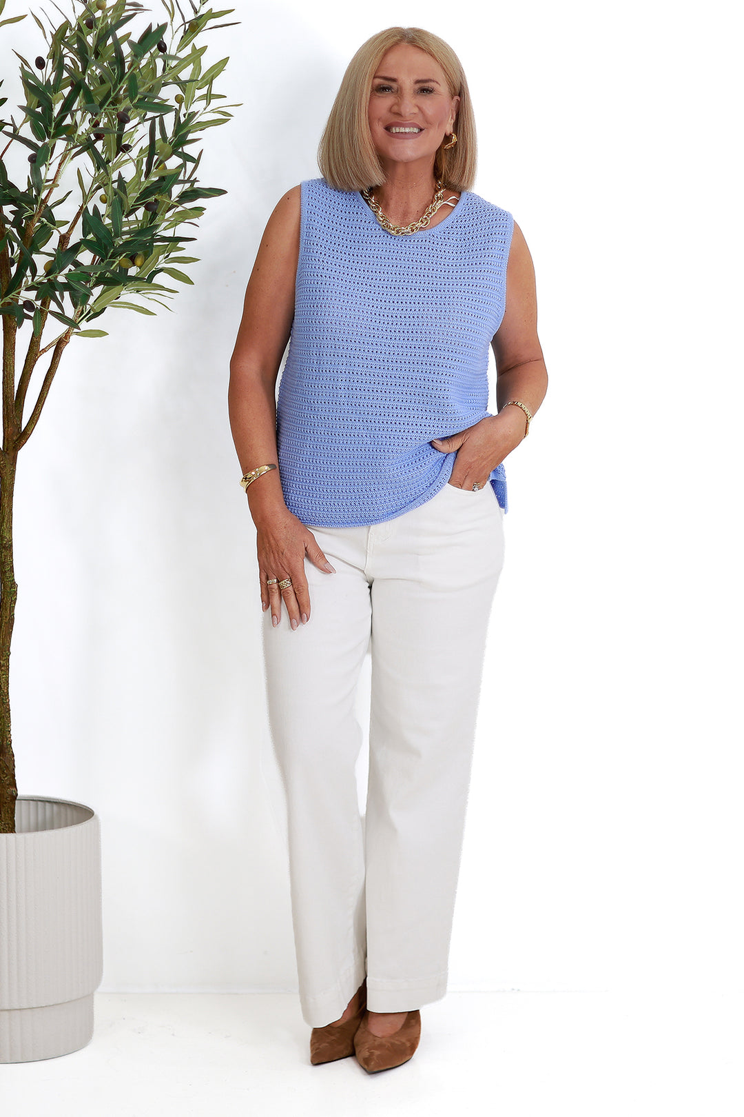 Margot Mesh Knit Tank | SKY BLUE