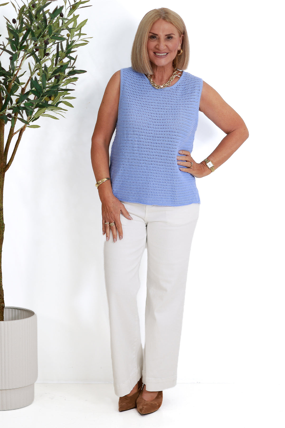 Margot Mesh Knit Tank | SKY BLUE