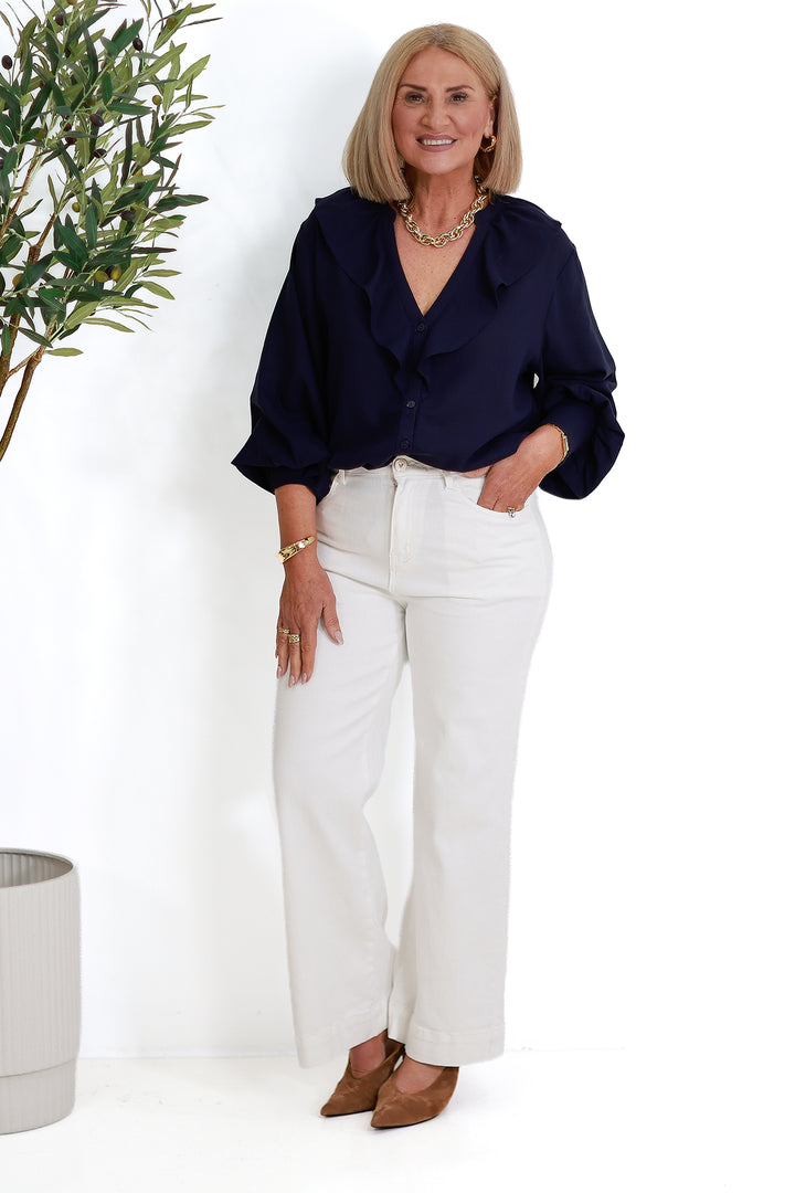 Marnie Ruffle Shirt | NAVY
