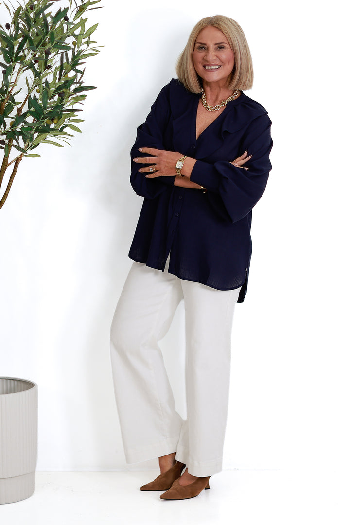 Marnie Ruffle Shirt | NAVY