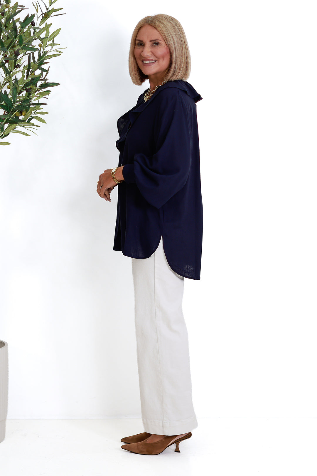 Marnie Ruffle Shirt | NAVY