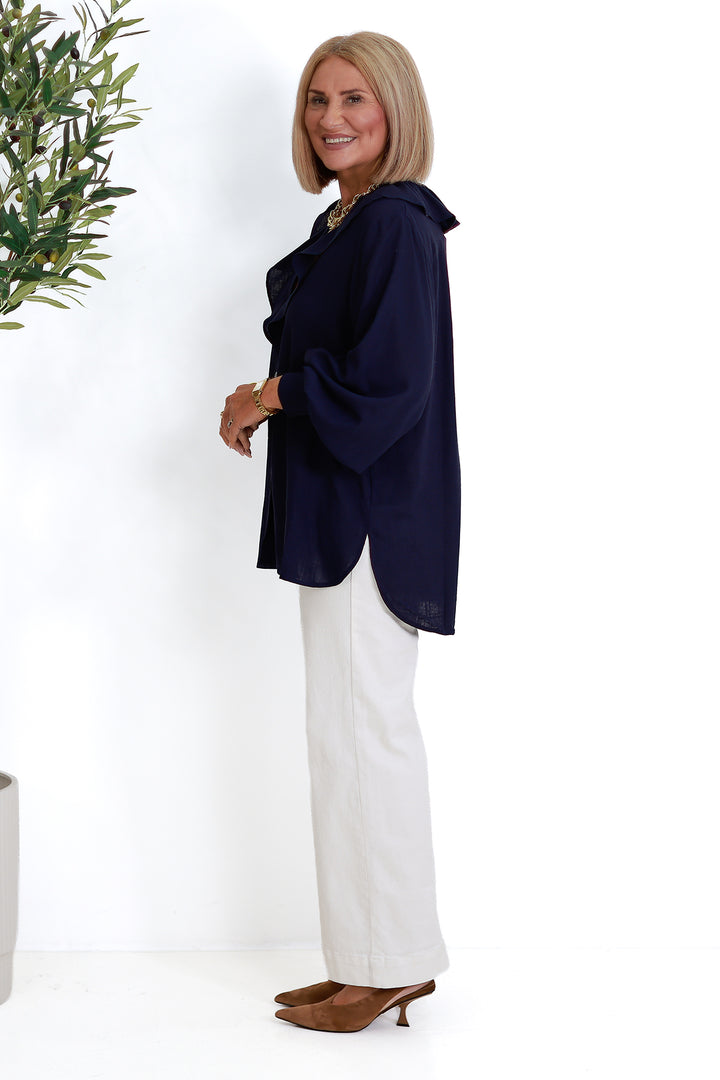 Marnie Ruffle Shirt | NAVY