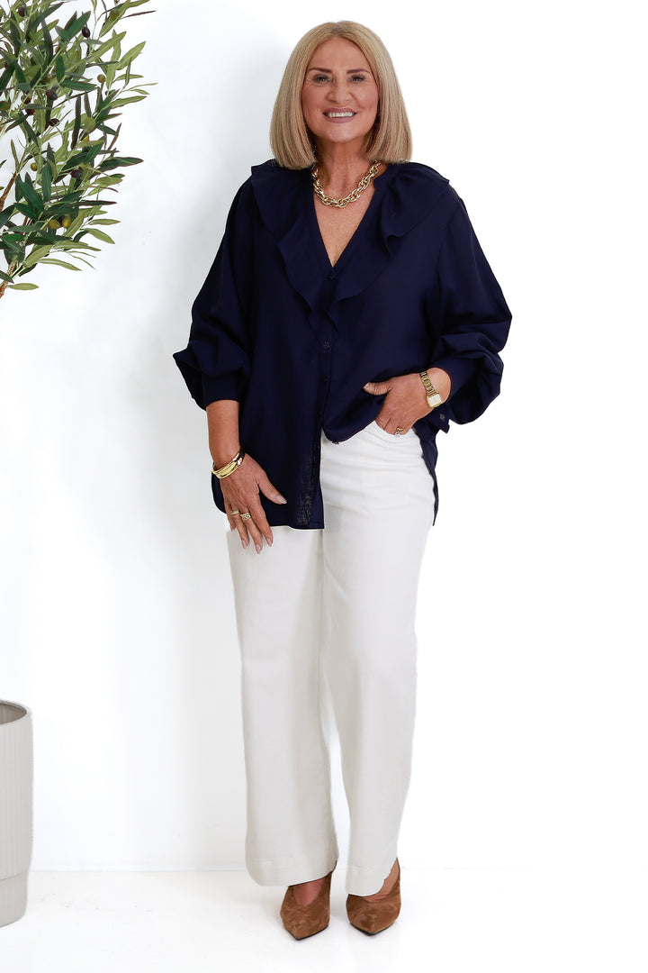 Marnie Ruffle Shirt | NAVY