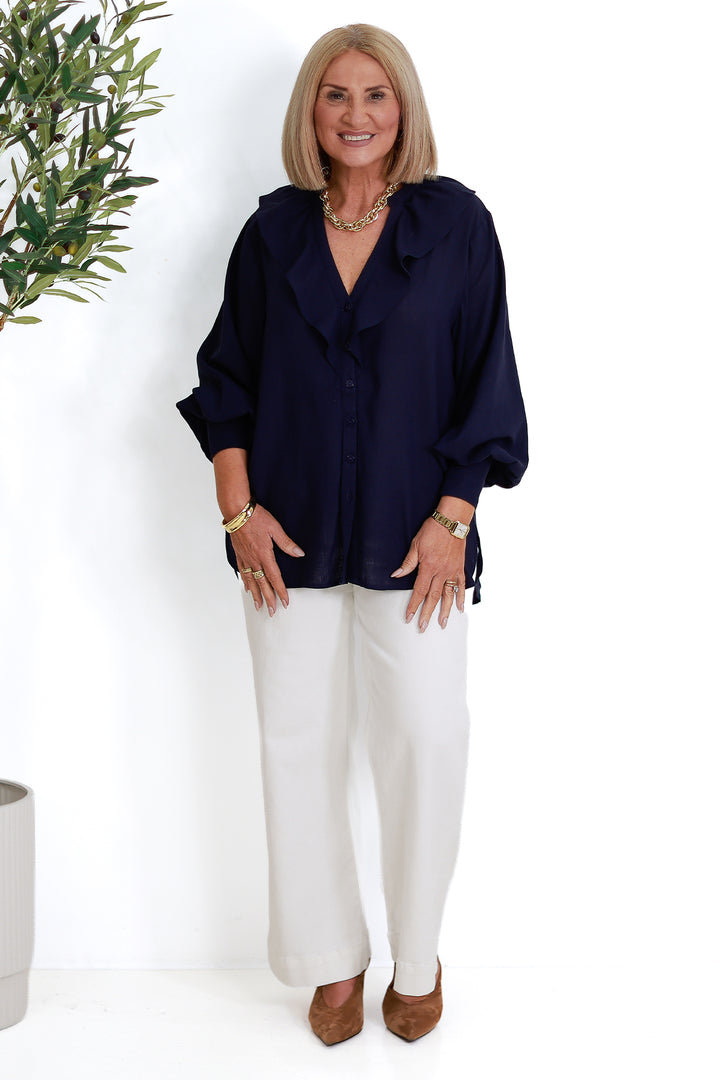 Marnie Ruffle Shirt | NAVY