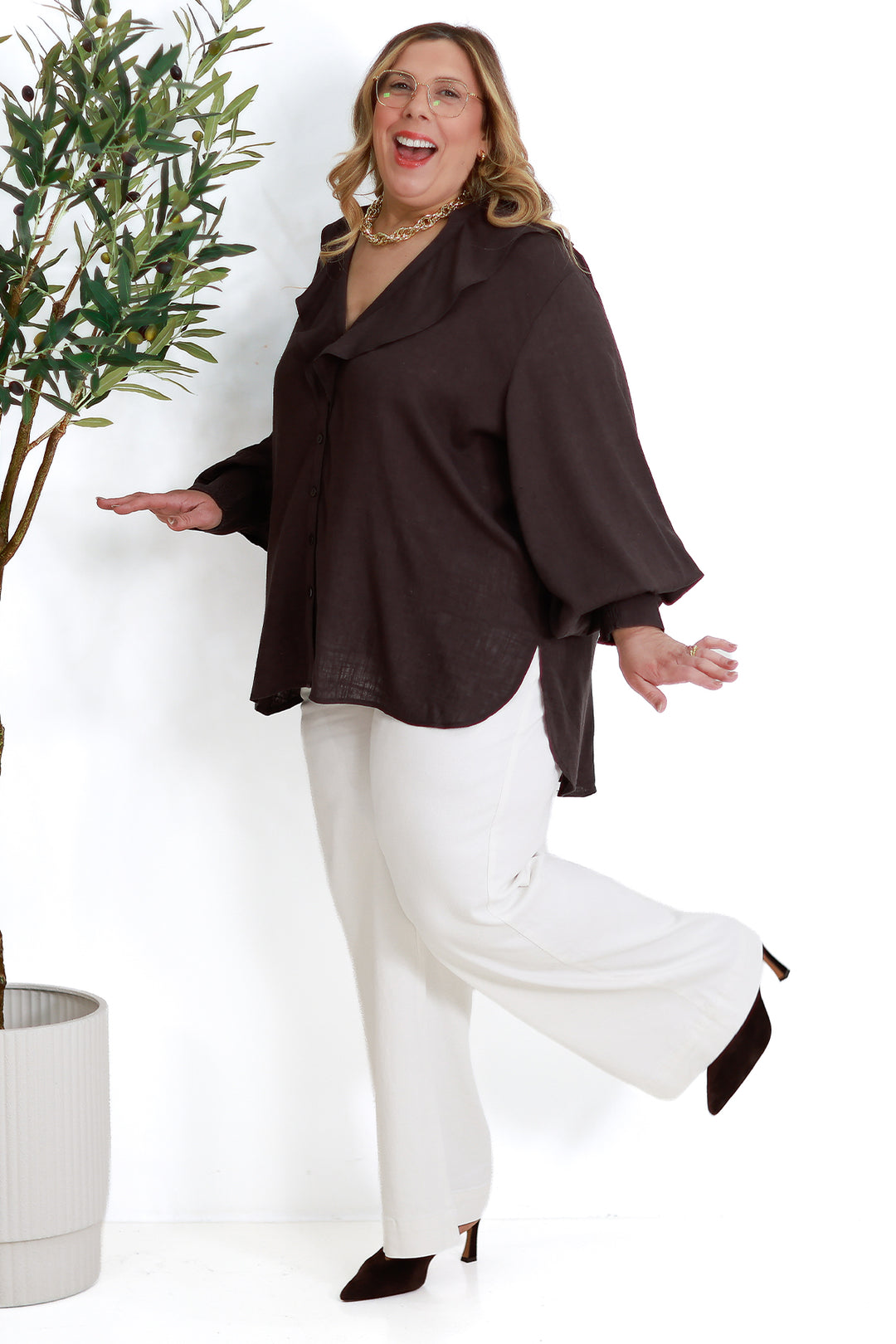 Marnie Ruffle Shirt SS | COCO BROWN