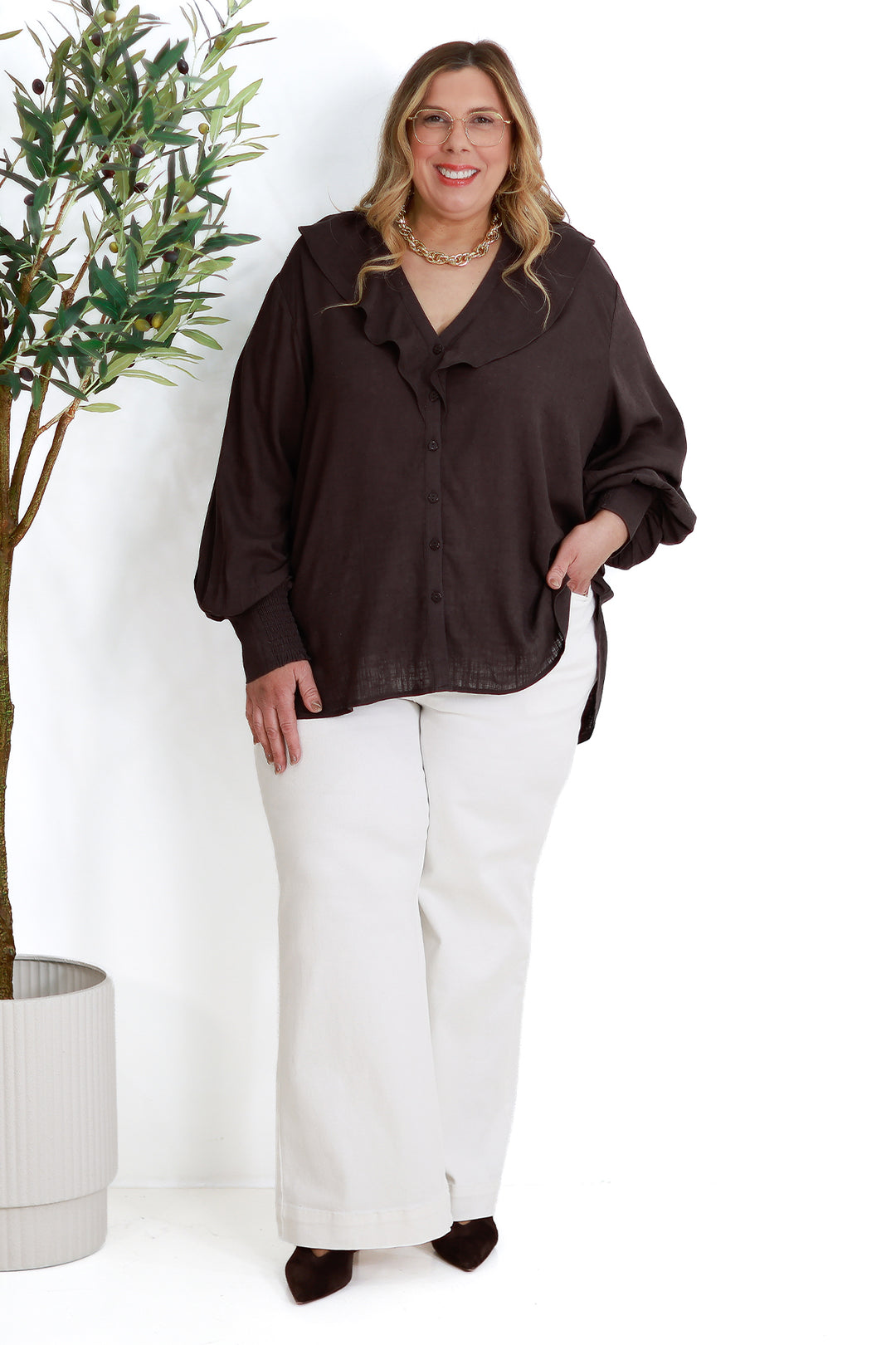 Marnie Ruffle Shirt SS | COCO BROWN