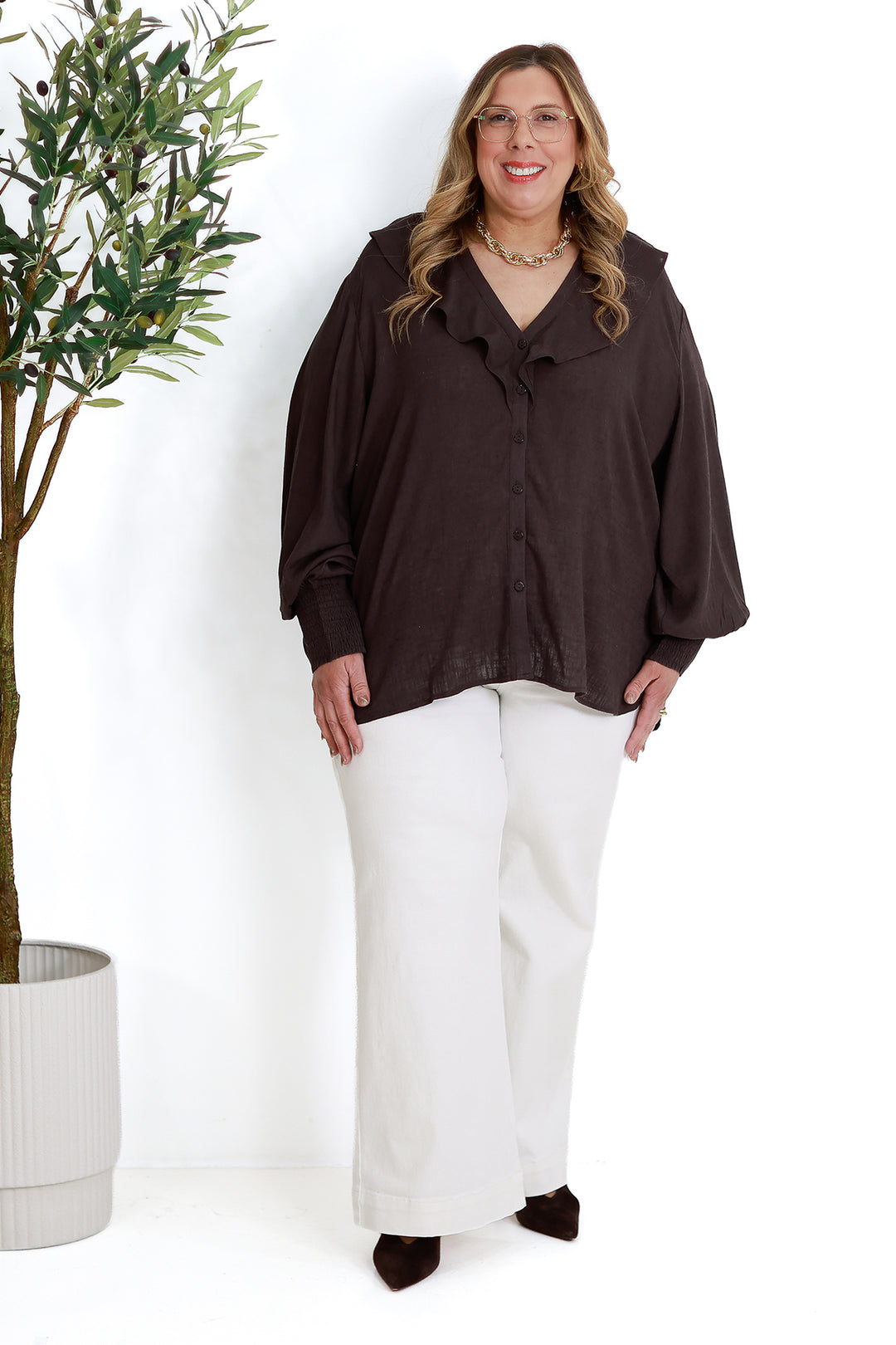 Marnie Ruffle Shirt SS | COCO BROWN