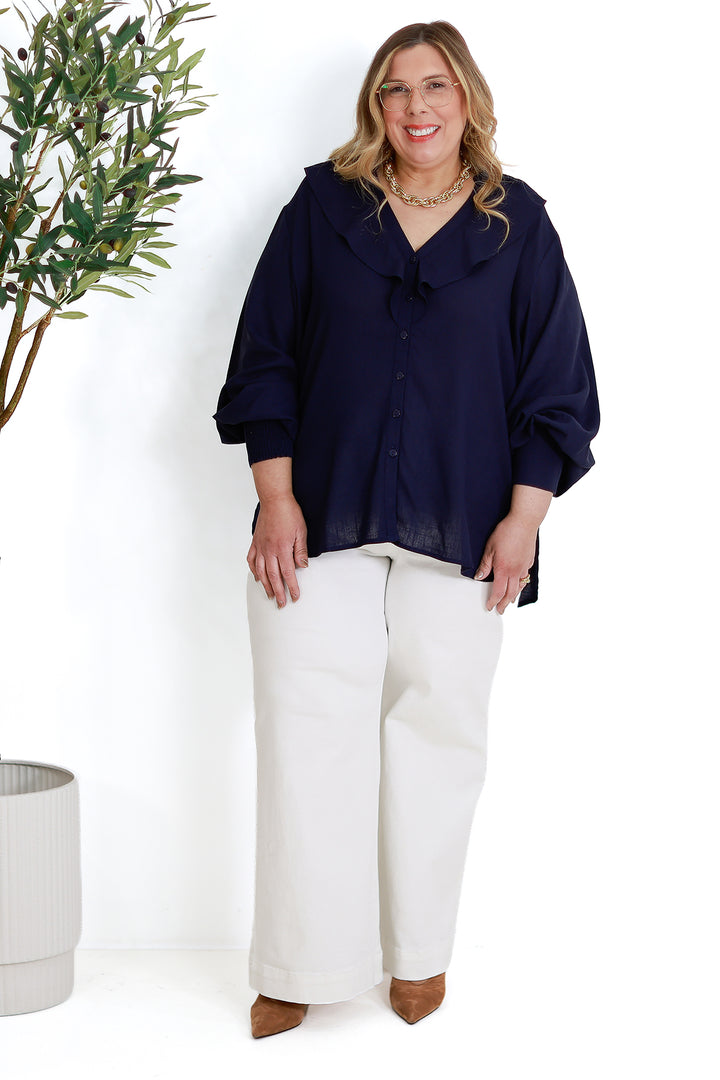 Marnie Ruffle Shirt | NAVY