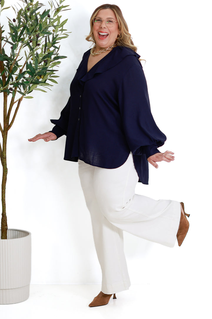 Marnie Ruffle Shirt | NAVY
