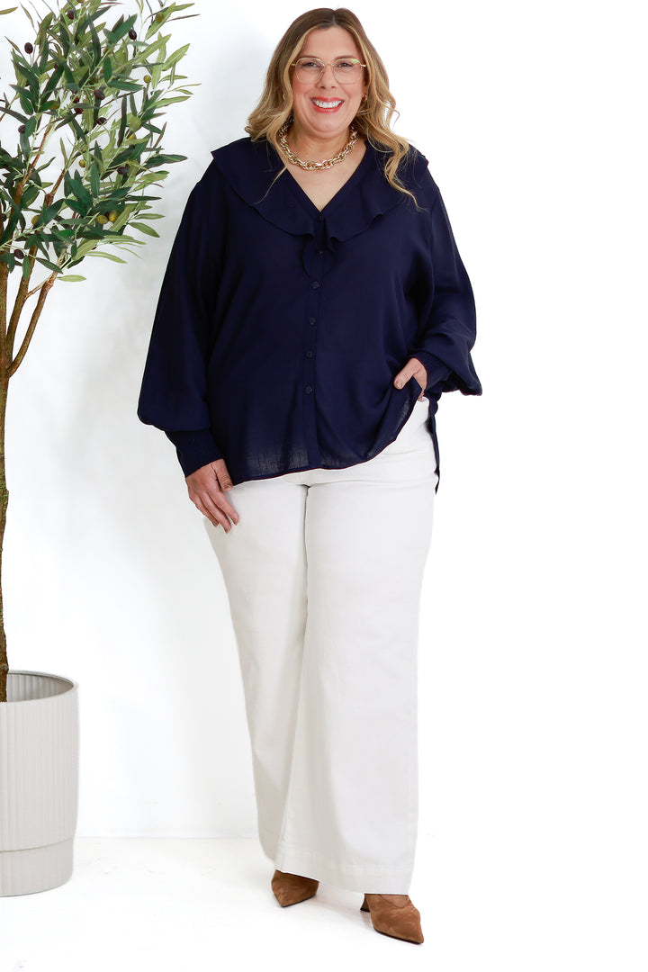 Marnie Ruffle Shirt | NAVY