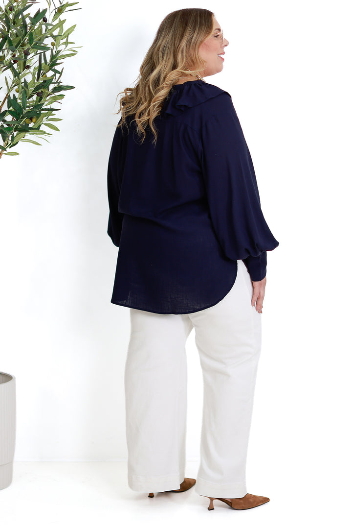 Marnie Ruffle Shirt | NAVY