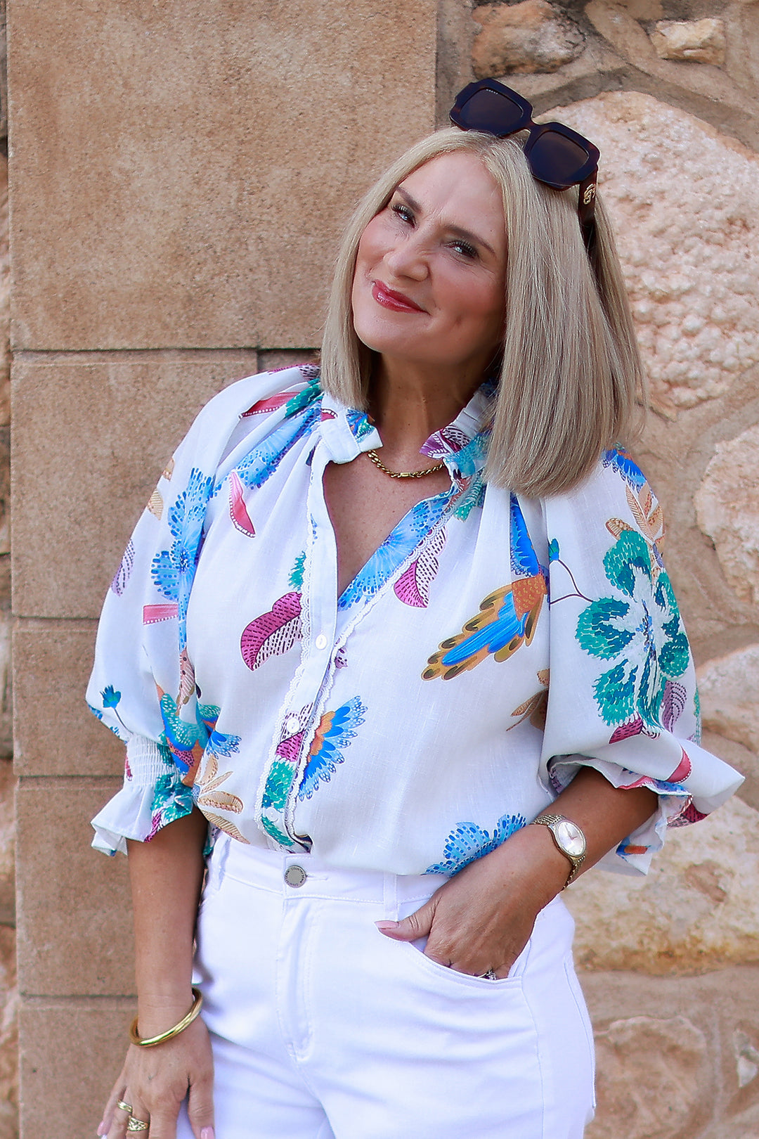 Heritage Bird Print Shirt | BLUE