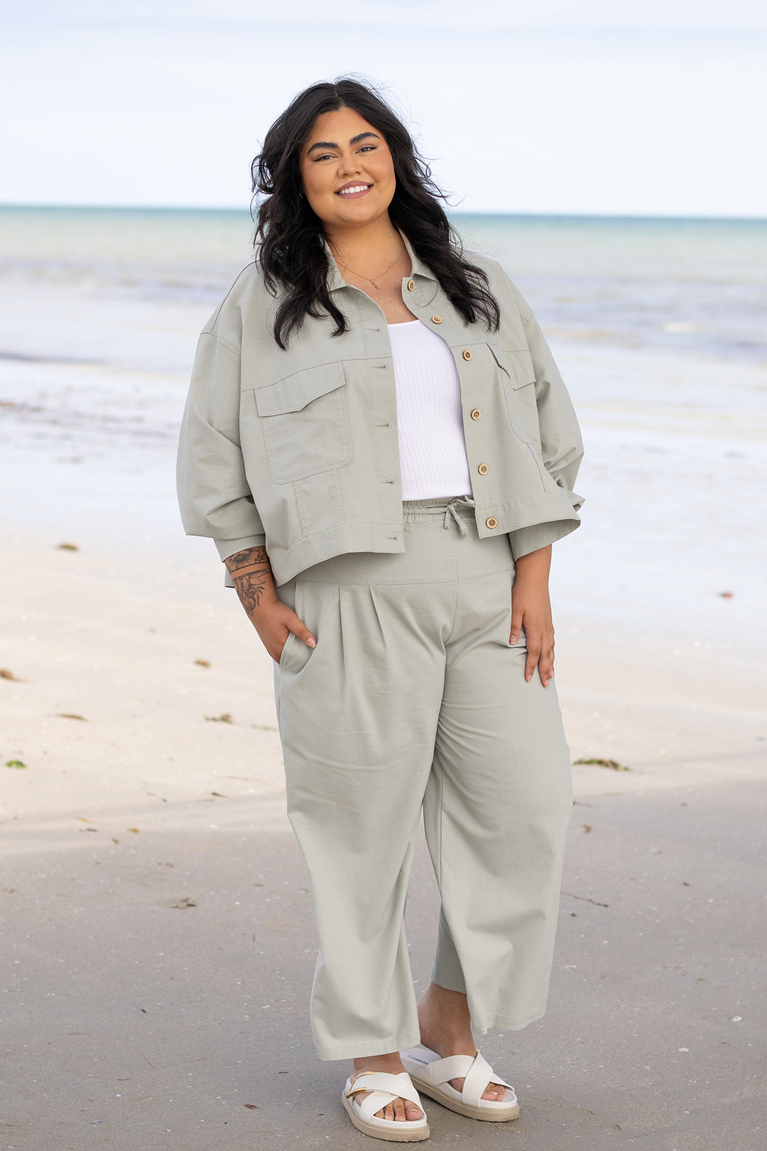 Kali Wide Leg Pant | Green Sage
