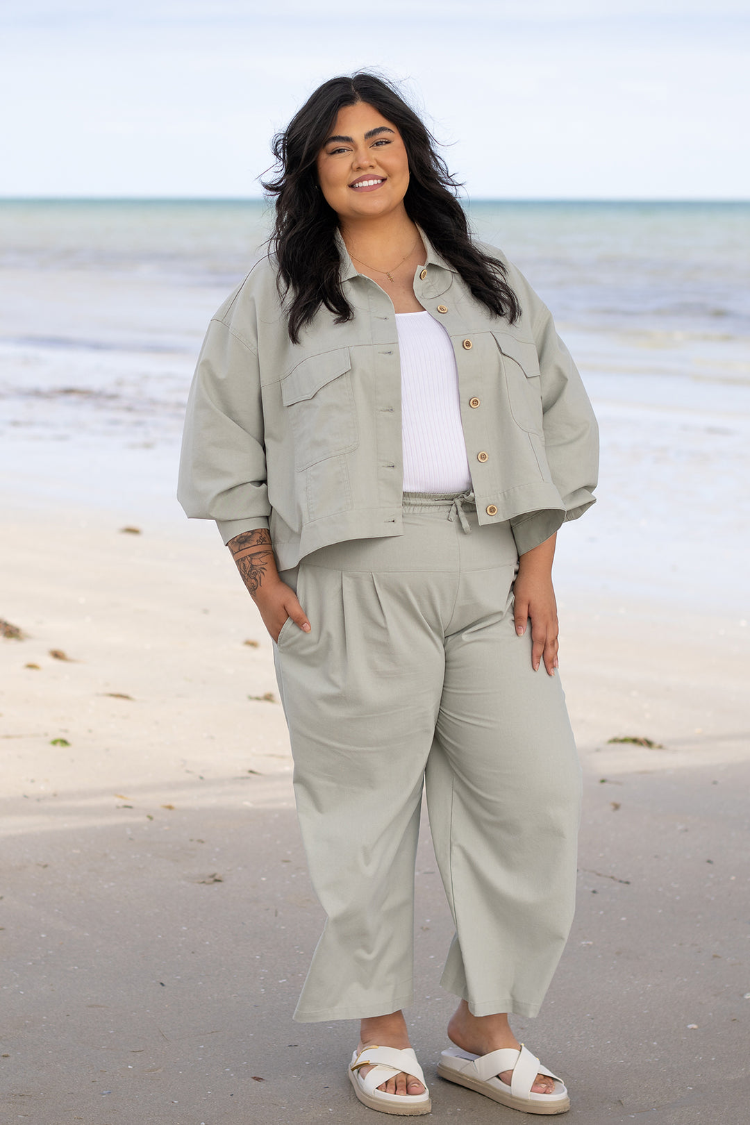 Kali Wide Leg Pant | Green Sage