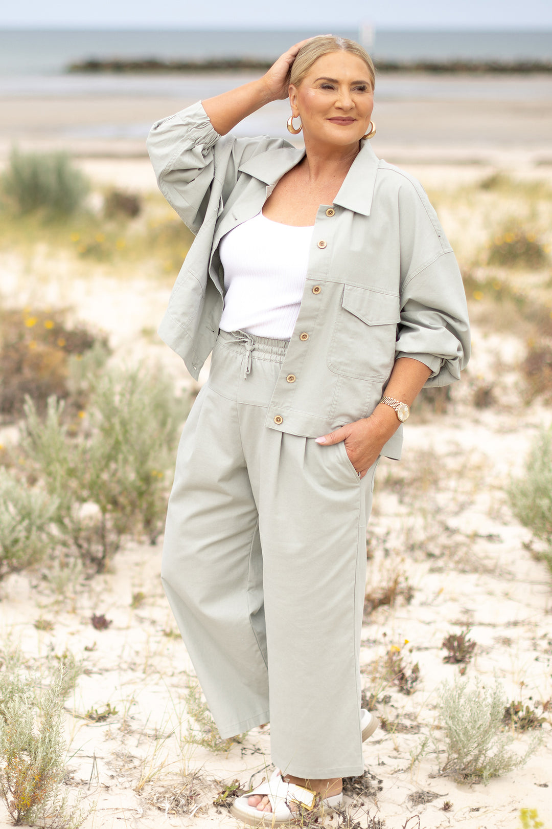 Kali Wide Leg Pant | Green Sage