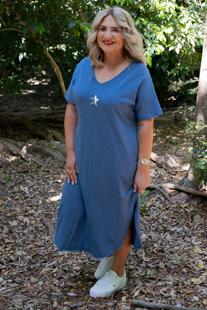 Lucky Star Tee Dress | Blue