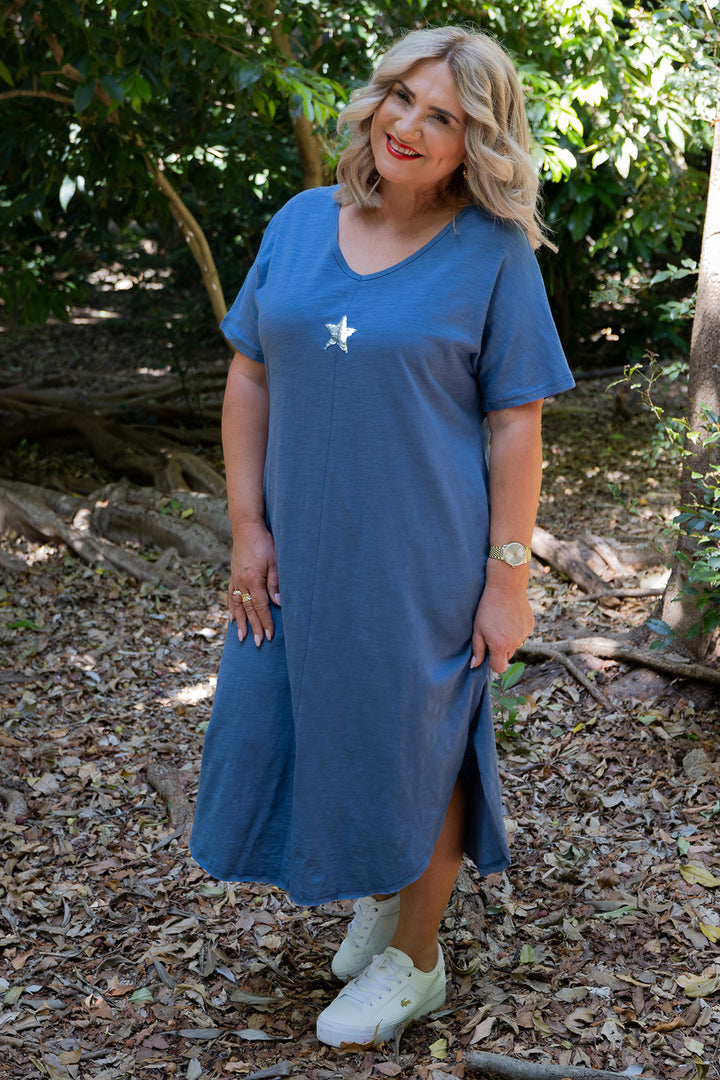 Lucky Star Tee Dress | Blue