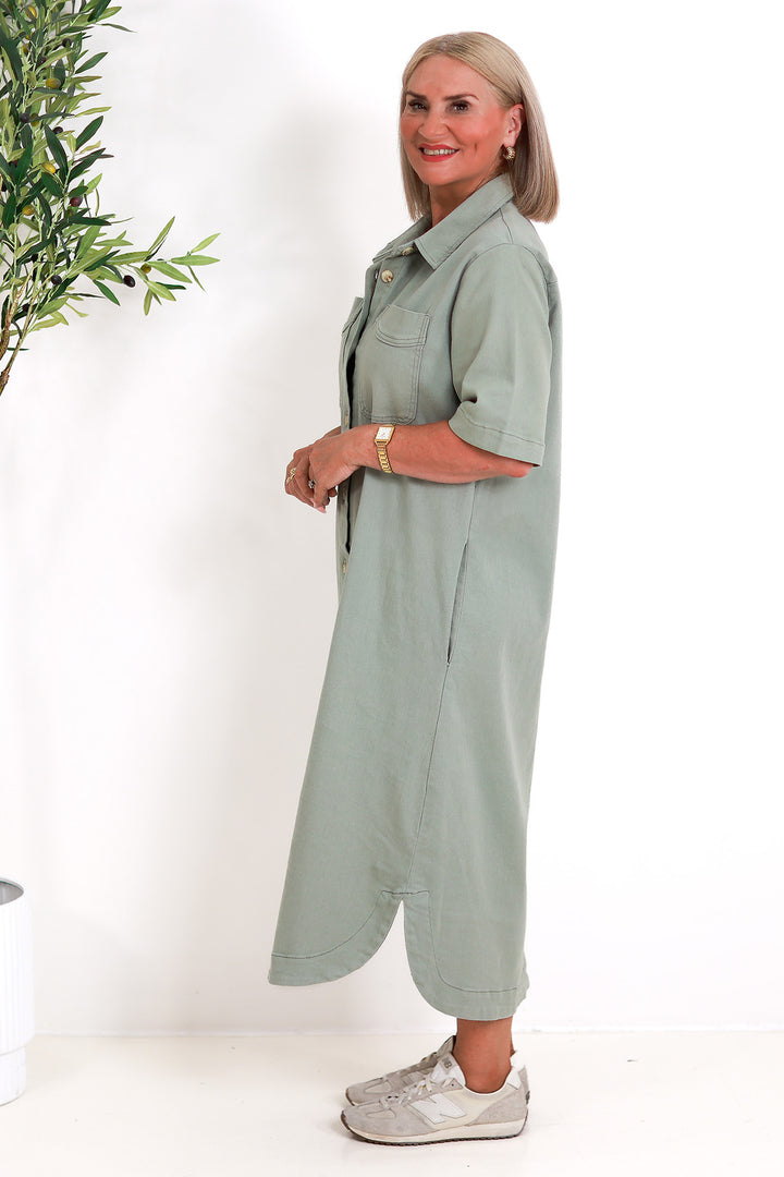 Malibu Denim Shirt Dress | SAGE GREEN