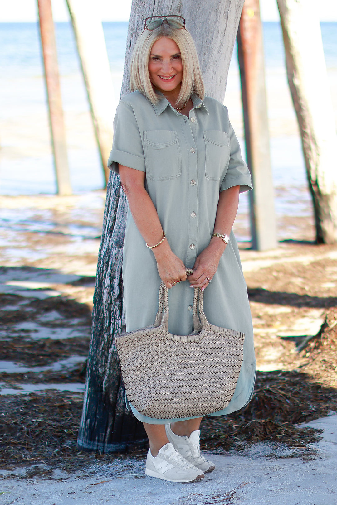 Malibu Denim Shirt Dress | SAGE GREEN