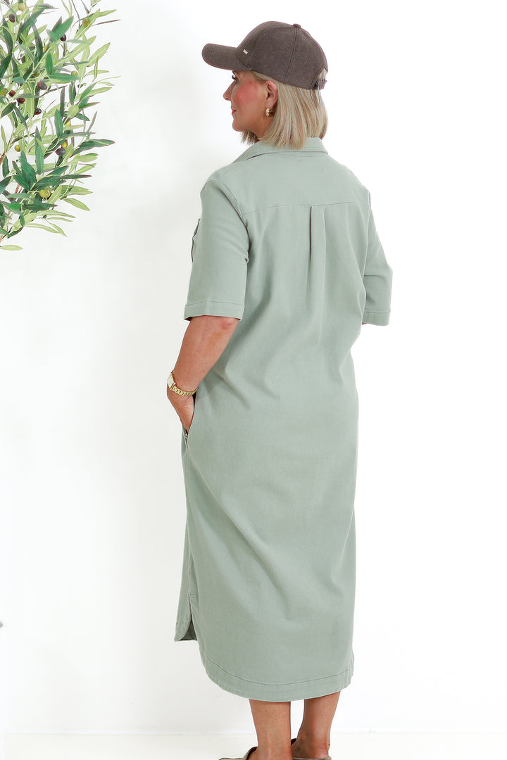 Malibu Denim Shirt Dress | SAGE GREEN