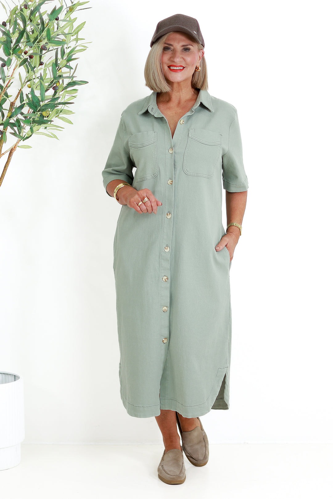 Malibu Denim Shirt Dress | SAGE GREEN