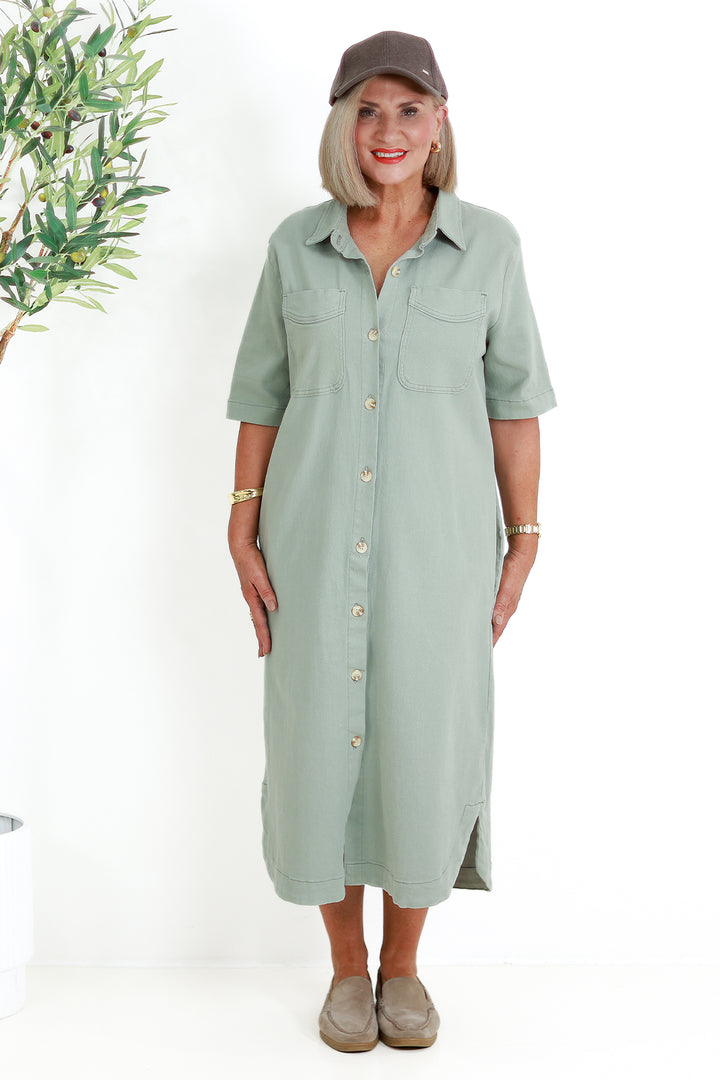 Malibu Denim Shirt Dress | SAGE GREEN